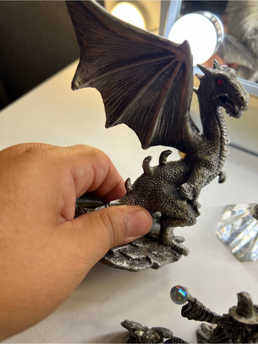 Pewter Fantasy Dragon Figurine Set with Accents - Metallic Gray - Picture 5 of 16